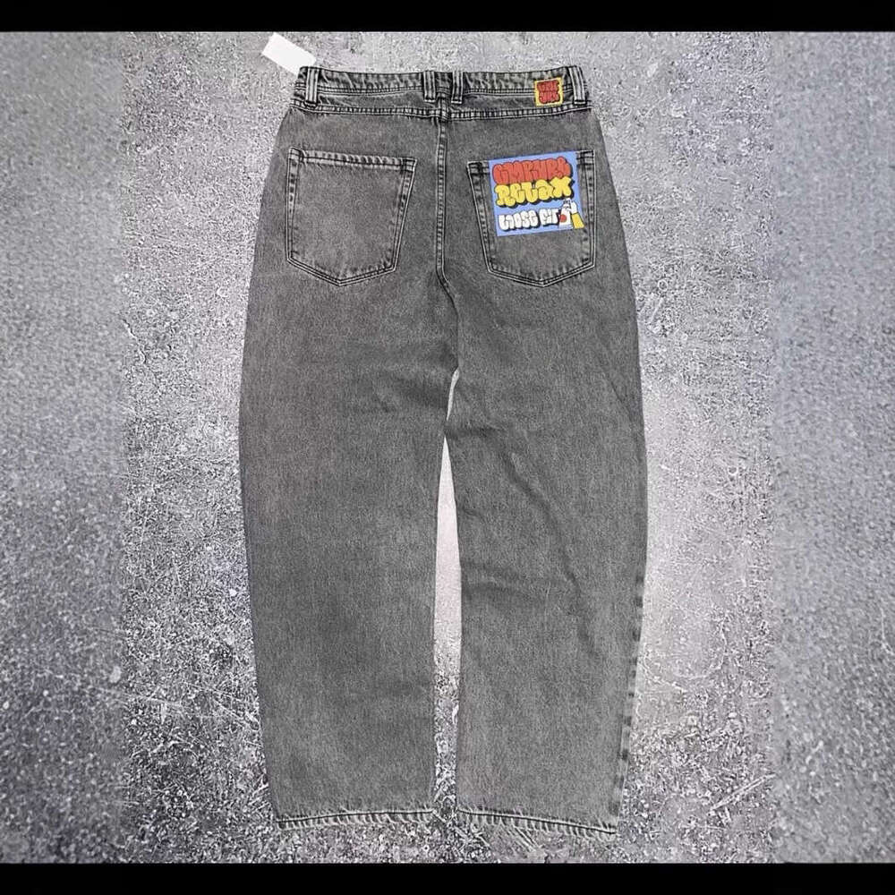 Empire Cowboy Skateboard Solid Black Big Boy Jeans Embroidered Durable Straight Loose Pants
