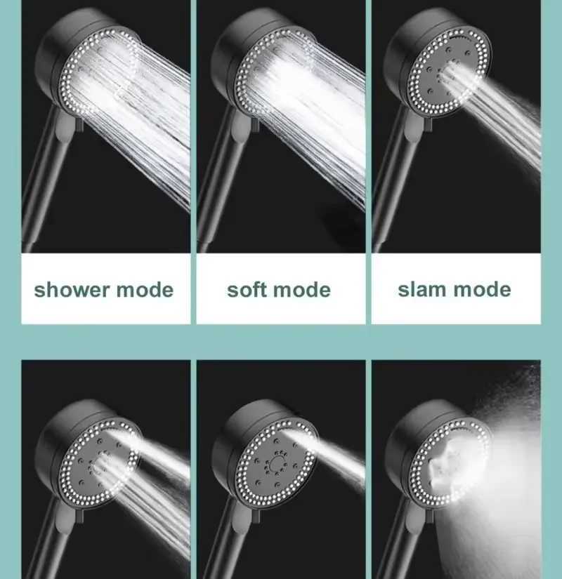 8 Modes High-Pressure Shower Head Fall Resistance Black Handheld Showerhead Water Saving Bathroom Shower Accessories Tool PartsM251120