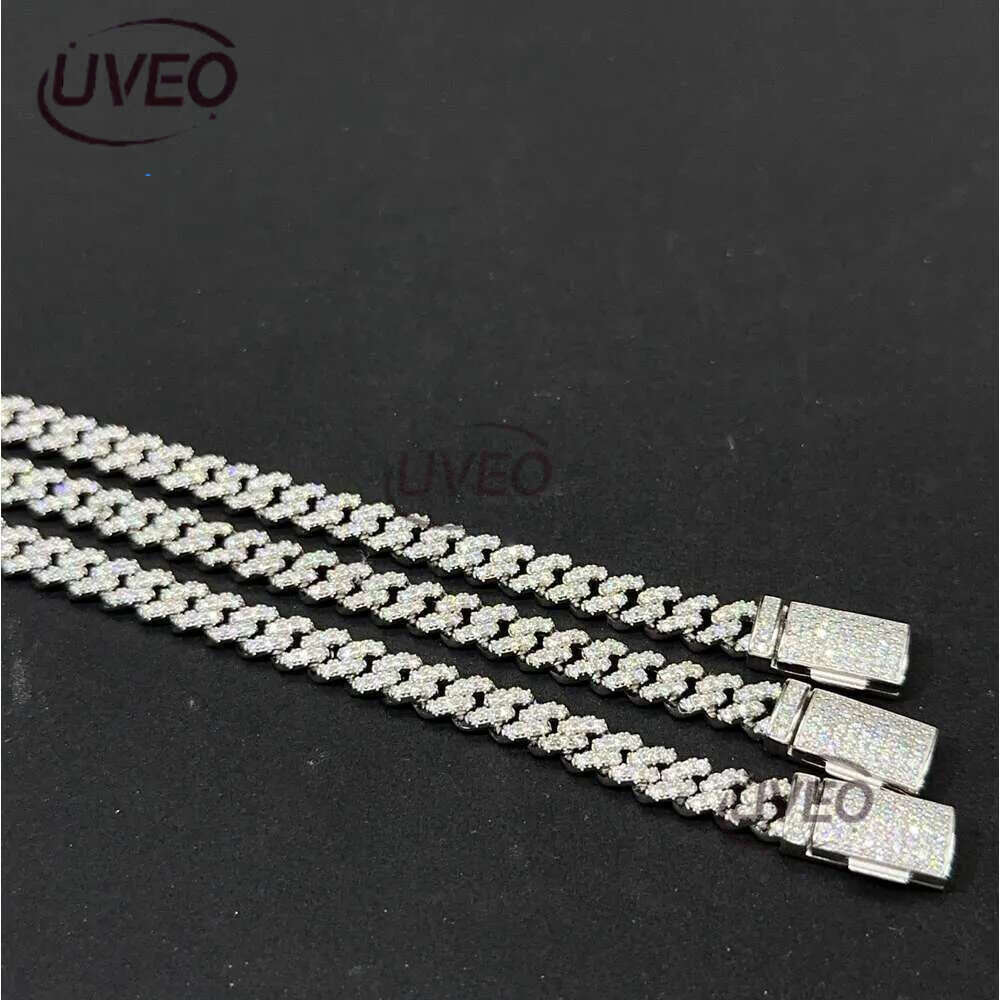 Fashion Hip Pop Jewelry 9mm Width Sier Plated Iced Out Cubic Zirconia Brass Cuban k Chain Bracelet