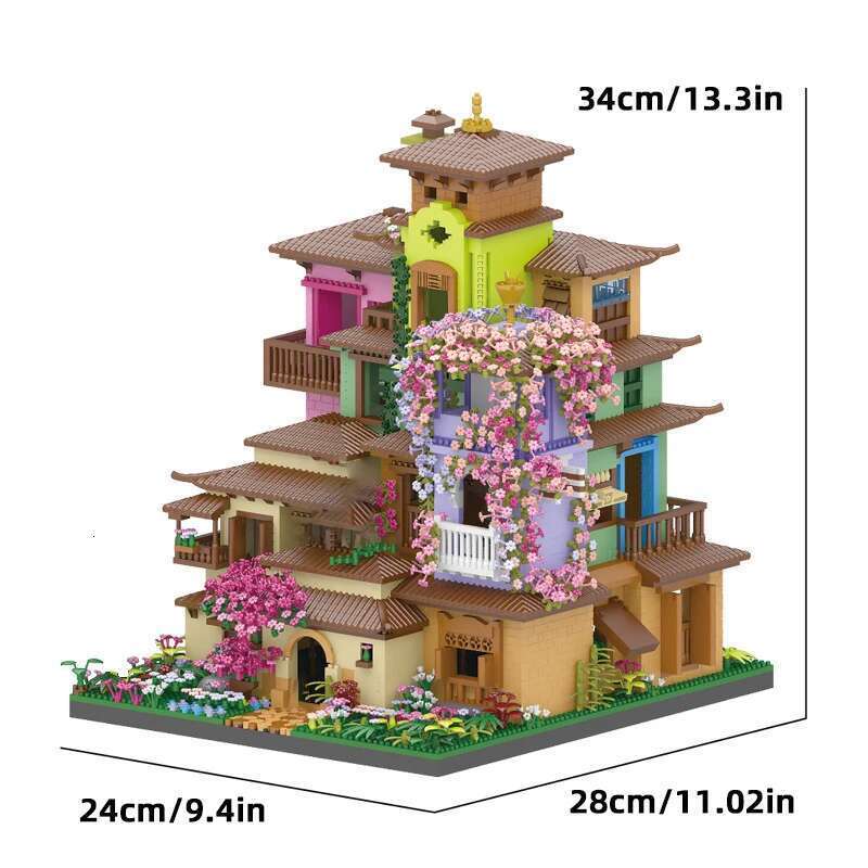 7080PCS Magic Castle Sakura House Building Blocks City Street Model With LED Lights Mini Bricks Toys Children's Christmas Gifts