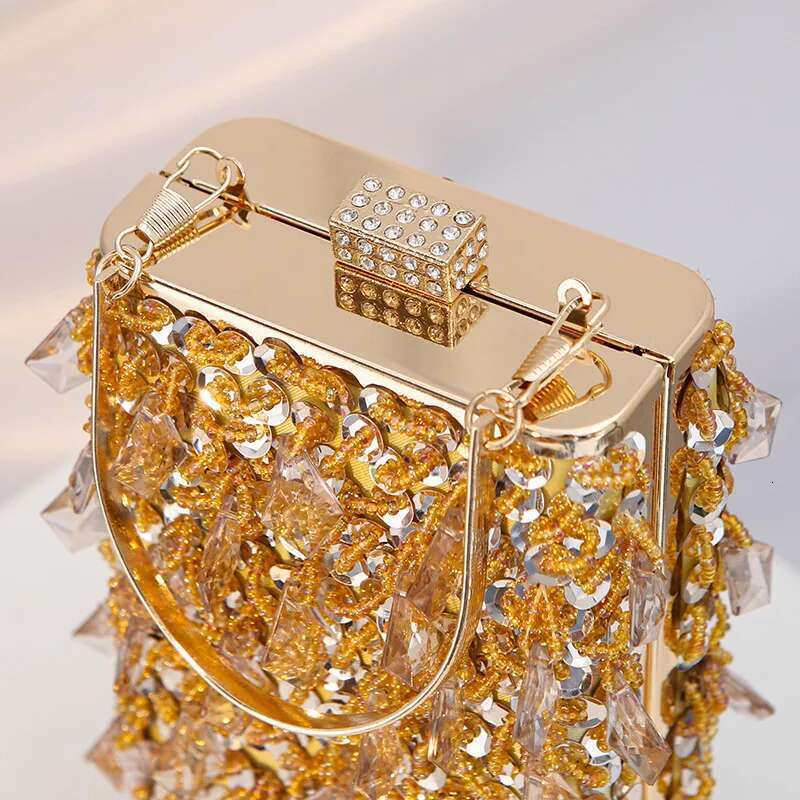 Glass Rhies Party Gold Clutch Purse Evening Designer Women S Handbag Mini Square Tassel Bags Bag