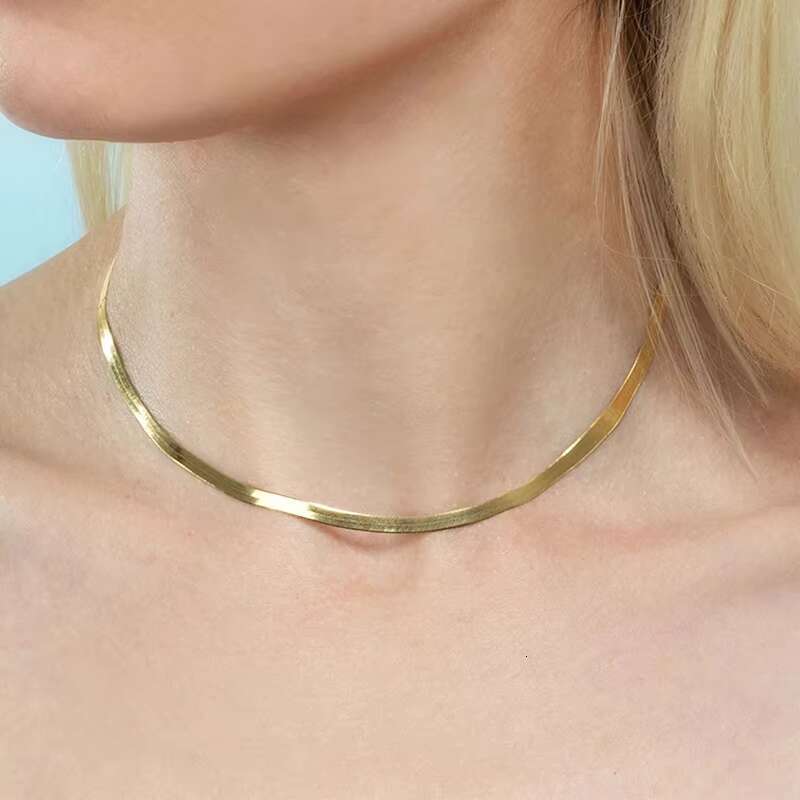 Pure sier necklace, women's collarbone, gold chain bone, collarbone buckle, simple flat snake necklace jewelry