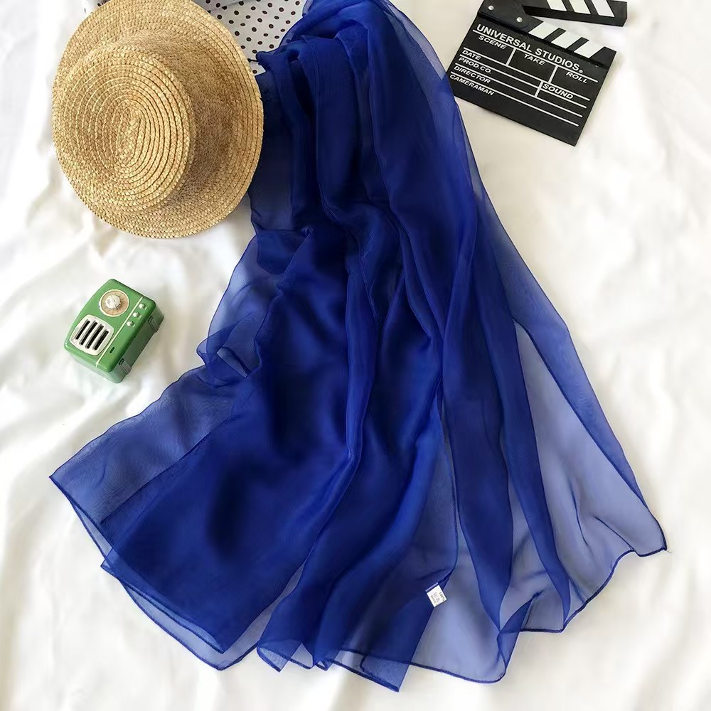 K457 Summer women's silk scarf sunscreen beach towel solid color long silk scarf wholesale new style lengthened imitation silk neck scarf thin