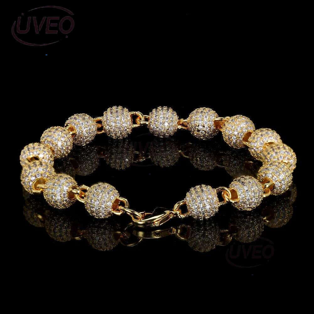 Luxury designer 8mm Hip Hop Ice Out VVS Moissanite Round bead ball Chain bracelet Gold Plated Sterling Silver Men's and Women's Jewelry Free
