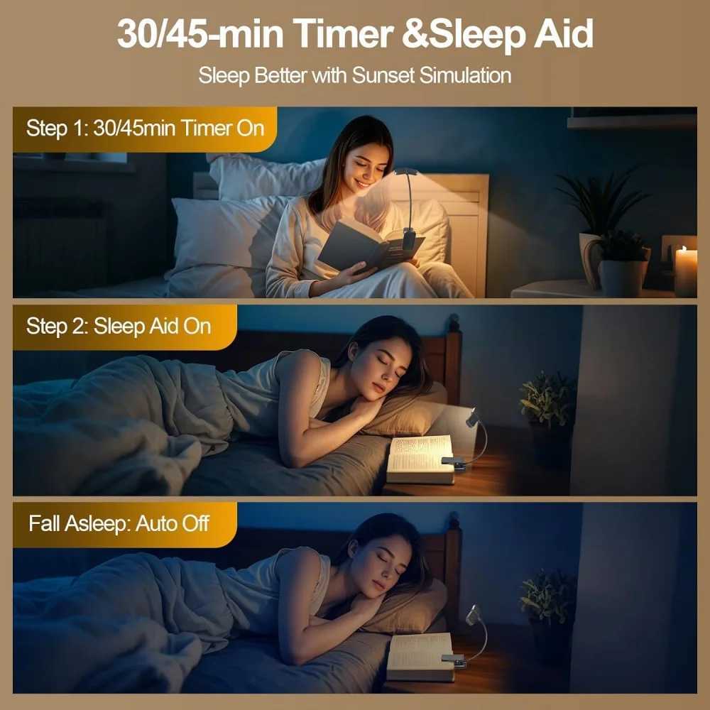 16 LED Wingy Book Light Rechargeable Book Lamp Reading Light in Bed 3 Color Temperatures Dimming Brightness Read Light Read Lamp M251120