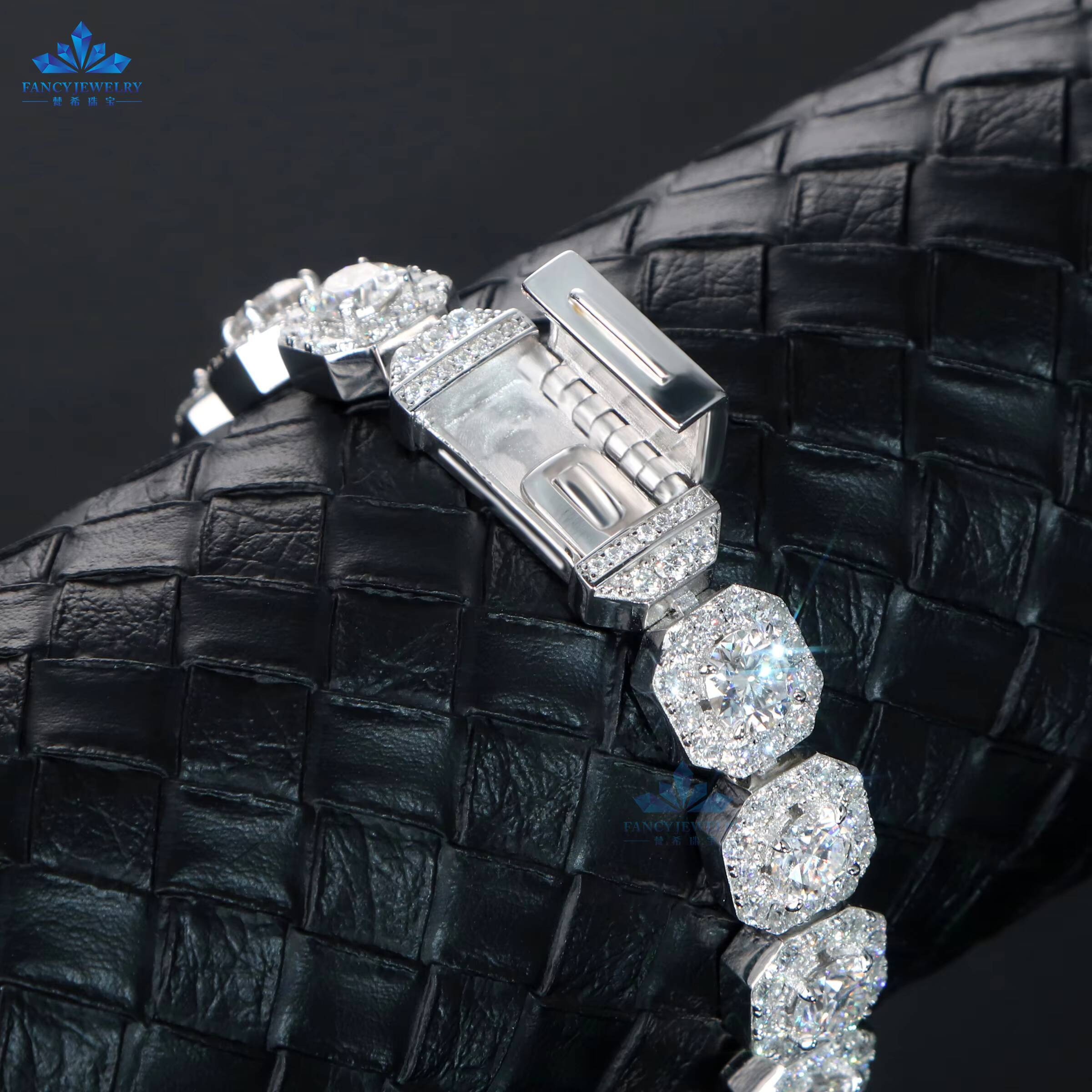 High Quality Micro Clustered Square Tennis Moissanite Chain 11mm 8inch Iced Out 925 Sterling Silver Moissanite Bracelet