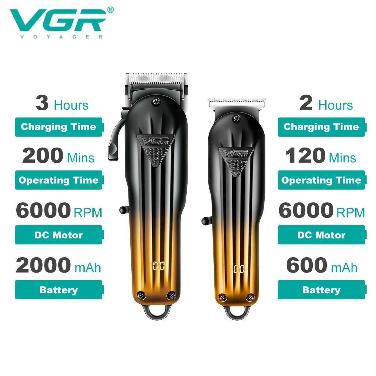 VGR 646 Hair Trimmer Professional USB Hair Clipper Rechargeable Hair Cutting Machine Barber Hair Trimmer Set LED Trimmer for MenT251120
