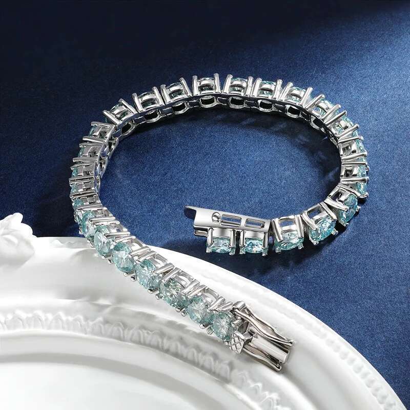 TBCYD 100% Real Blue Moissanite Tennis Bracelet For Women Men GRA Certified Original S Sier Lab Dia Hand Chain Jewelry