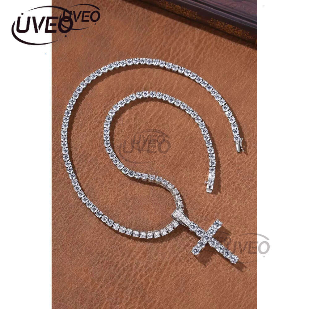 Necklaces Cross Pendant Hip Hop Necklace 4mm 5mm Vvs Moissanite Dia Tennis Chain Sier for Women Men Jewelry 2024 new