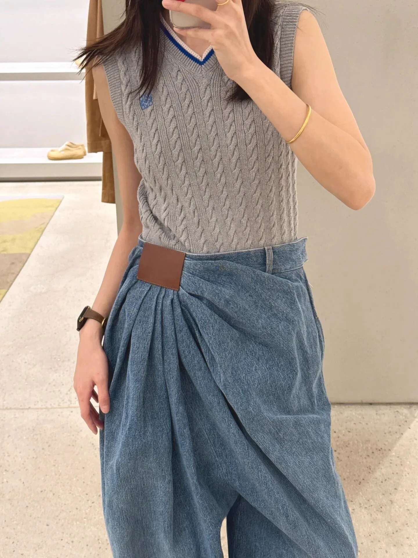 American Wide Leg Denim For Women In Spring And Autumn, Fashionable Pleated Design, Loose Or Length Pants