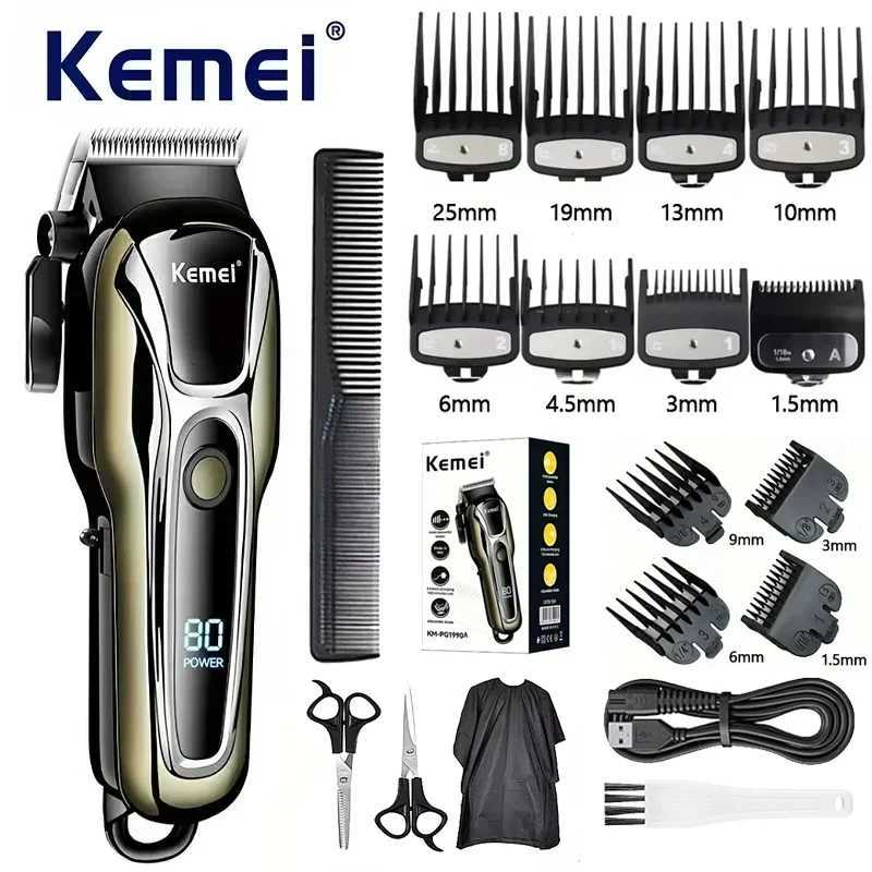 Kemei PG1990A Rechargeable Hair Clipper or Limit Combs Professional Cordless Men Hair Trimmer Mens Hair Cutting Machine BarberT251120