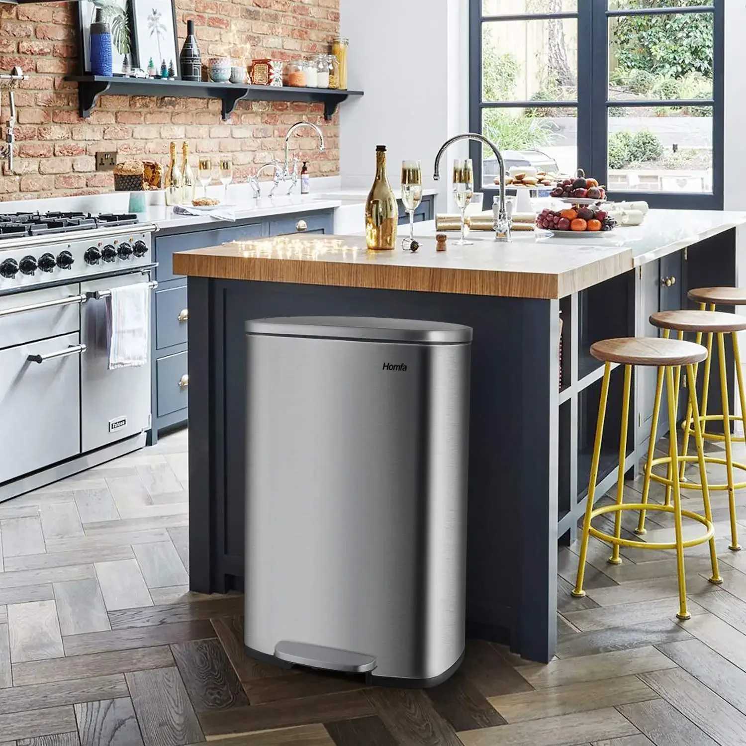 Step Kitchen Trash Can Stainless Steel 50 Liter Trashcan for Home Office Bedroom Garage Living Room Bathroom C251120