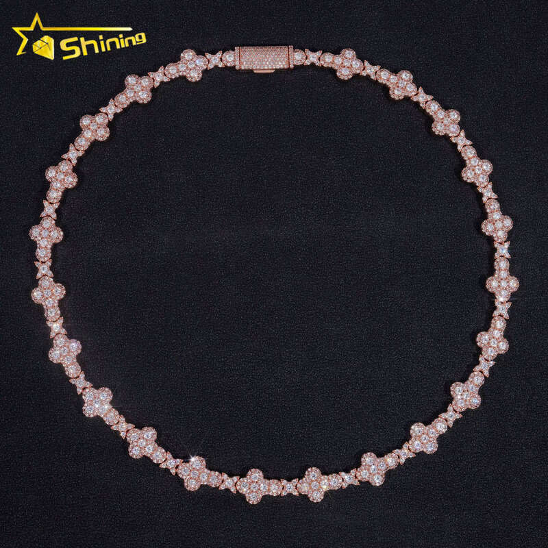 Men's Fashion Rose Gold Plated 13mm Pure Sier Vvs Moissanite Ice Star Cross Chain Necklace