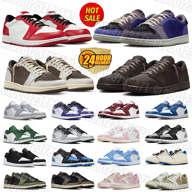 New 1 Mens Shoes Reverse Mocha 1s Leather rubber Low basketball shoes Breathable Womens Sneakers Brown red Purple Outdoor Trainers 36-45