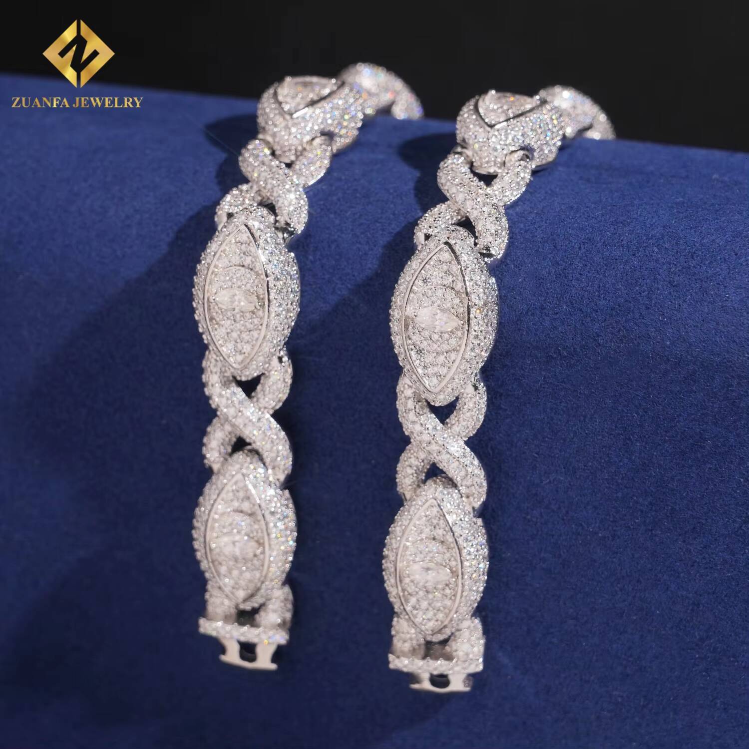 Hot Sale 925 Silver Hip Hop Jewelry 13mm Iced Out Moissanite Diamond Bracelet Eyes Design Moissanite Cuban Link Bracelet Men