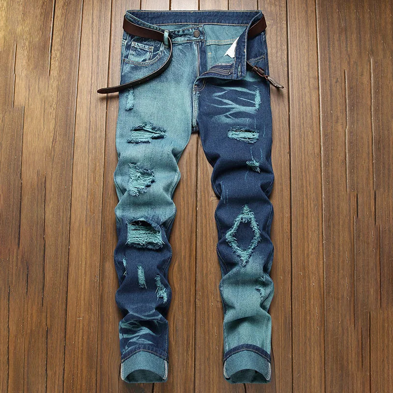 Retro Jeans Mens Straight Leg Pants Ripped Fashionable Casual Trousers Street Wear Clothing 251218