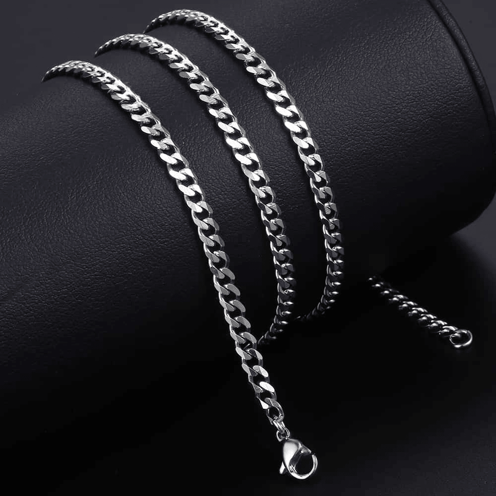 1pc Stainless Steel Square Initial Letter Necklace for Men Women Charms Silver Color Name A-Z Pendant with Cuban Chain