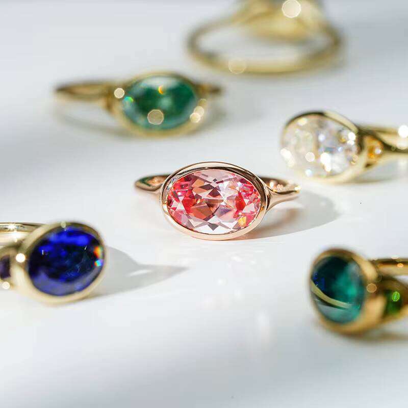 Starsgem Best-Selling 14k Solid Inlay Set West-East Oval Spinel Pink Blue Engagement Ring