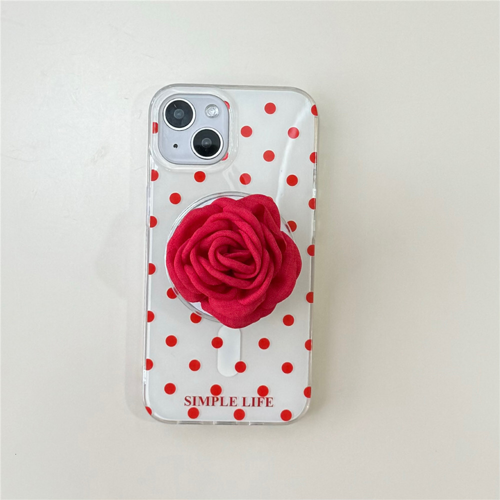 Red Polka Dot Phone Case Compatible with iPhone 16/15/14 Pro INS Niche Simple Magnetic Stand iPhone 13