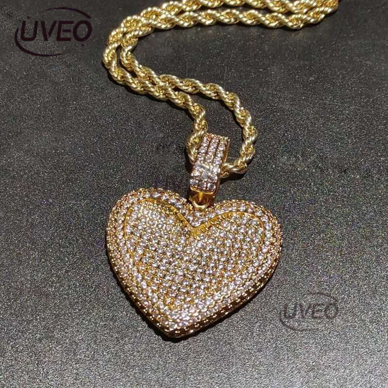 Iced Out Big Heart Pendant with Rope Chain Necklace Paved 5A Cz Stone for Women Men Hip Hop Necklaces Jewelry Drop Ship