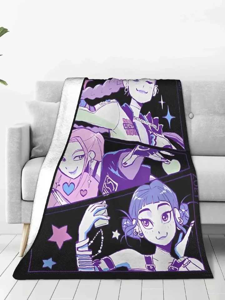 KPop Demon Hunters Anime Plush Throw Blanket Soft Flannel Cozy Warm Bedspread for Bedroom Gift for Boys Girls Z251120