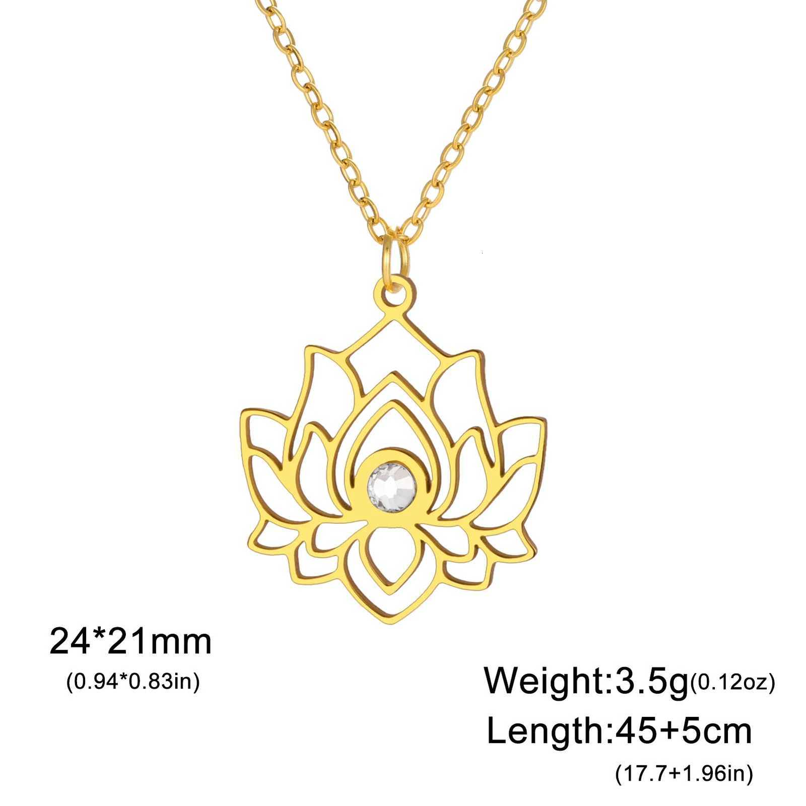 Skyrim Lotus Flower Necklace Women Stainless Steel Clear Zircon Pendant Neck Chain Yoga Chakra Buddhism Jewelry Christmas GiftsXJ251121