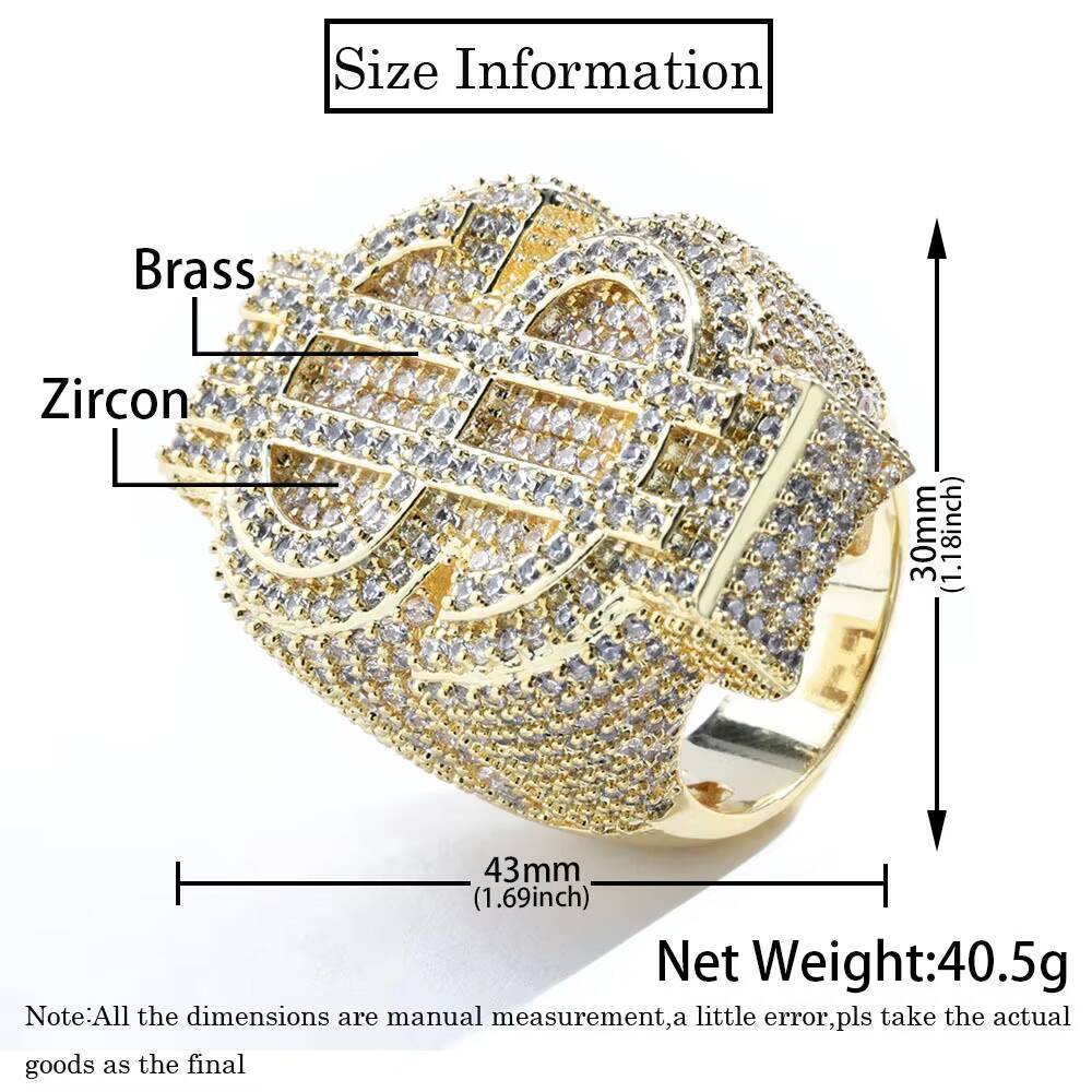 Wholesale 14K Gold Dollar Sign Mens Moissanite Ring Customizable Bling Style Rapper Fashion Iced Out Hip Hop Jewelry