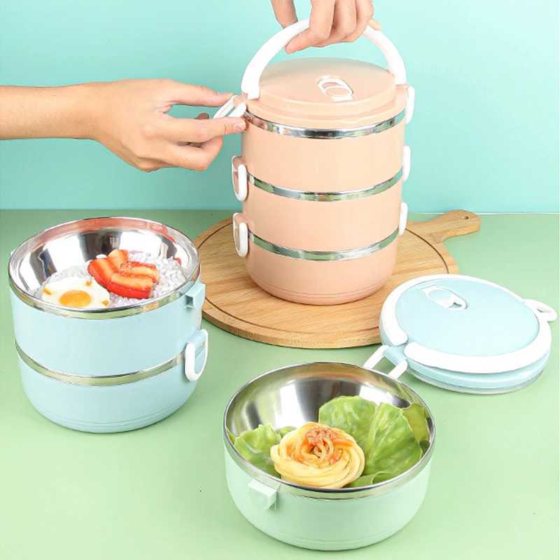 Multi-layer Thermal Lunch Box Stackable Round Metal Stainless Steel Large Hot Food Bento Box for Adults Lunch Picnic ContainerM251121