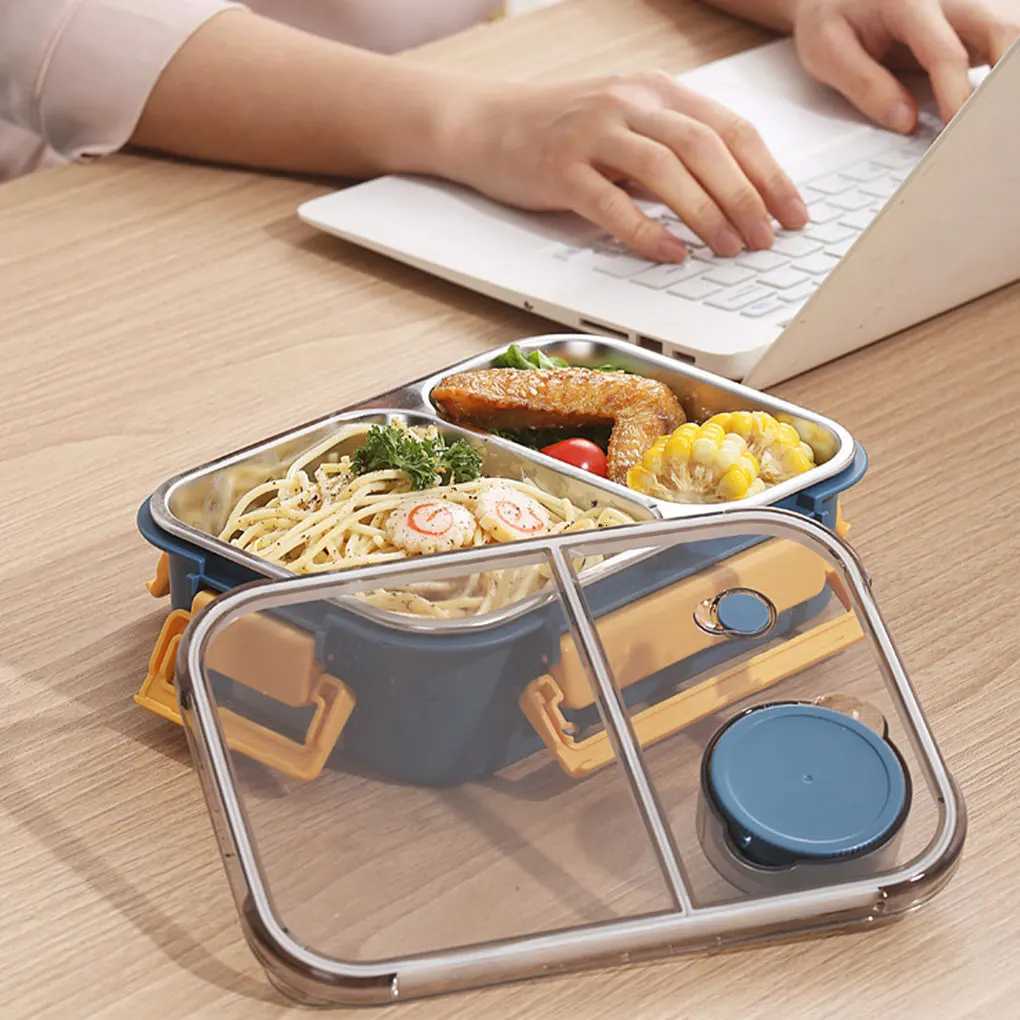 Stainless steel Lunch box for Adults Kids Students Portable Divided Bento Box with Tableware Leakproof Food Storage ContainersM251121