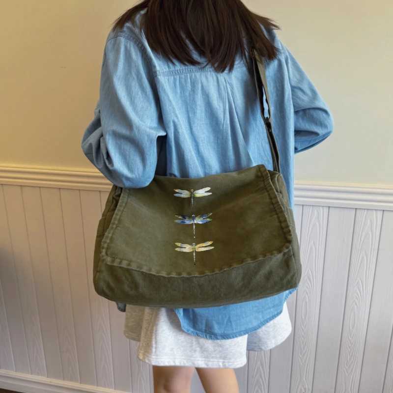 Womens Shoulder Bag Dragonfly Print Canvas Large Capacity Tote Crossbody Bag For Women Multiple Pockets Laptop Bag TravelT251121