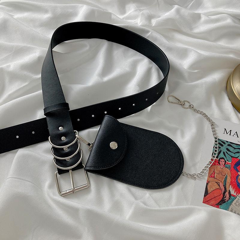 Waist waist belt womens decorative jeans student hip-hop trend black metal waist chain cool trend ins style belt