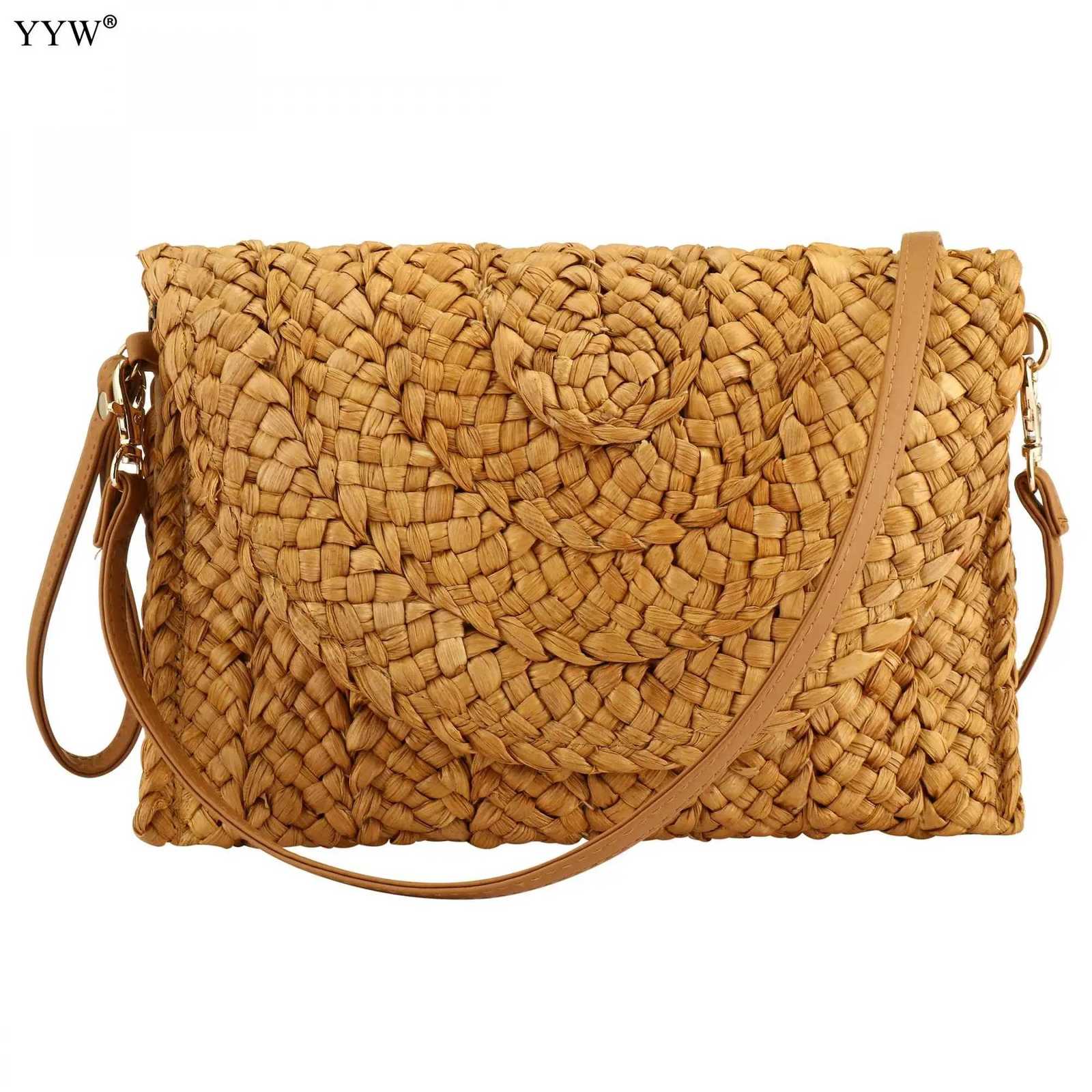 Straw Clutches Beach Bag For Women Summer Crossbody Straw Bag With Bag Strap Rural Style Woven Shoulder Bag Casual Purse WalletsT251121