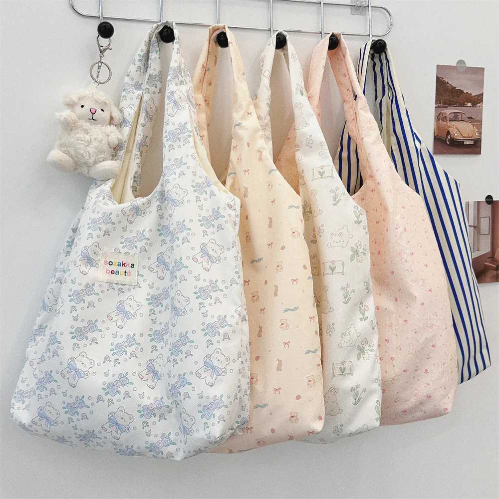 Korean Women Sweet Cartoon Shoulder Bag Shopping Bag Books Tote Female Eco Handbag Reusable Grocery Shopper PurseT251121