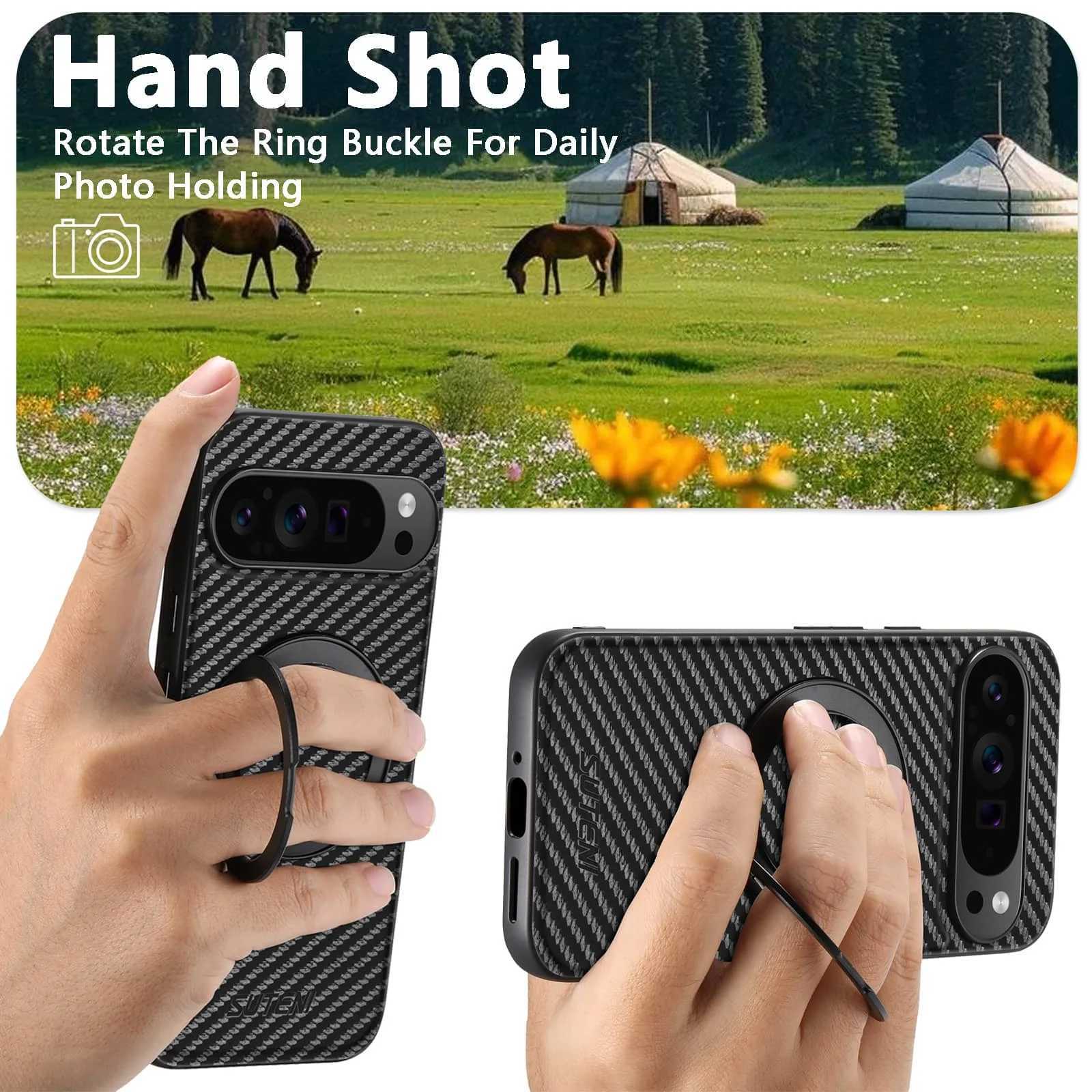 For Google Pixel 9 Pro XL Pixel 9 8 7 6 Pro 8A 7A 6A Carbon Fiber CaseCompatible with Magnetic Built in Kickstand Phone CoverW251121