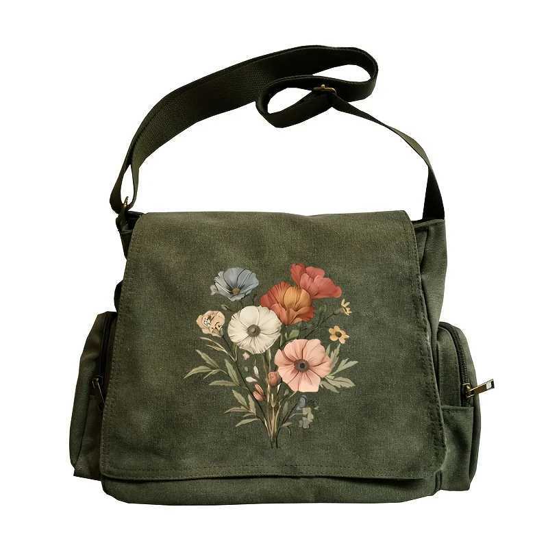 Vintage Multiple Pockets Womens Shoulder Bag Floral Printed Commuting Crossbody Bag For Women Students Canvas Book BagT251121