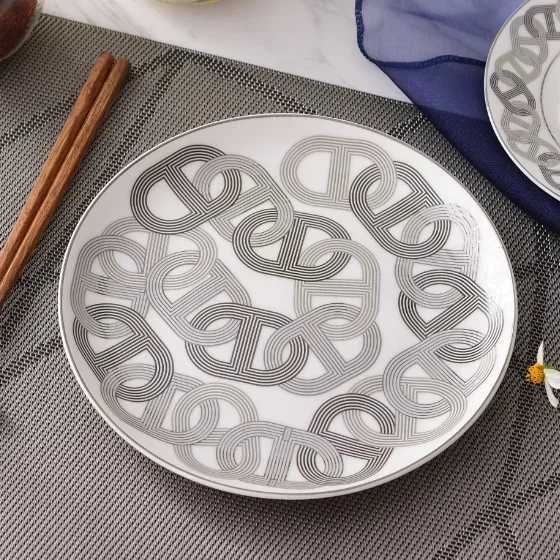 Simple European modern fresh ceramic Western food board bone steak decorative tableware runway cups and plates S25421