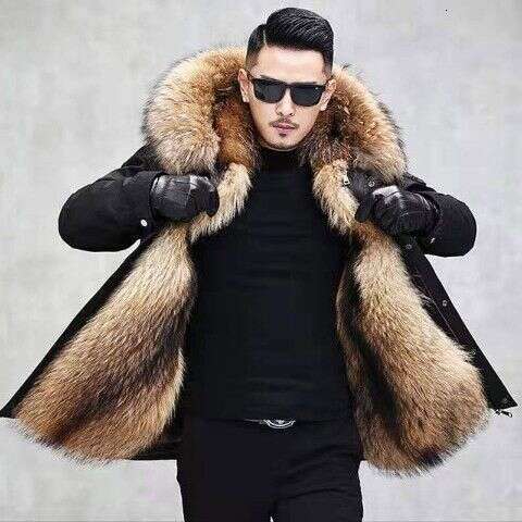 with Winter Parka Lining Men's New Full Integrated Imitation Mink MidLength Fur Coat