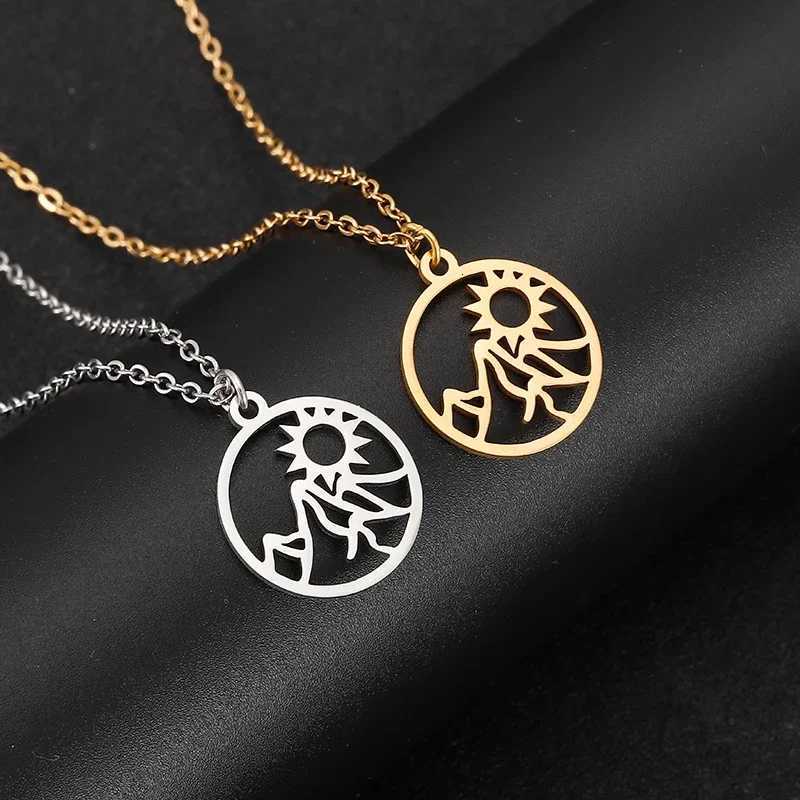 Stainless Steel Necklace Mountain Sun Sunset Pendant Necklace For Women Choker Necklaces Fashion Jewelry Party Friends GiftsXJ251121
