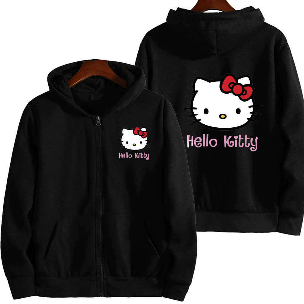 Sanrio Womens Zipper Hoodie Autumn Winter New Cute Kawaii Kitty Pattern Sweatshirt H251121