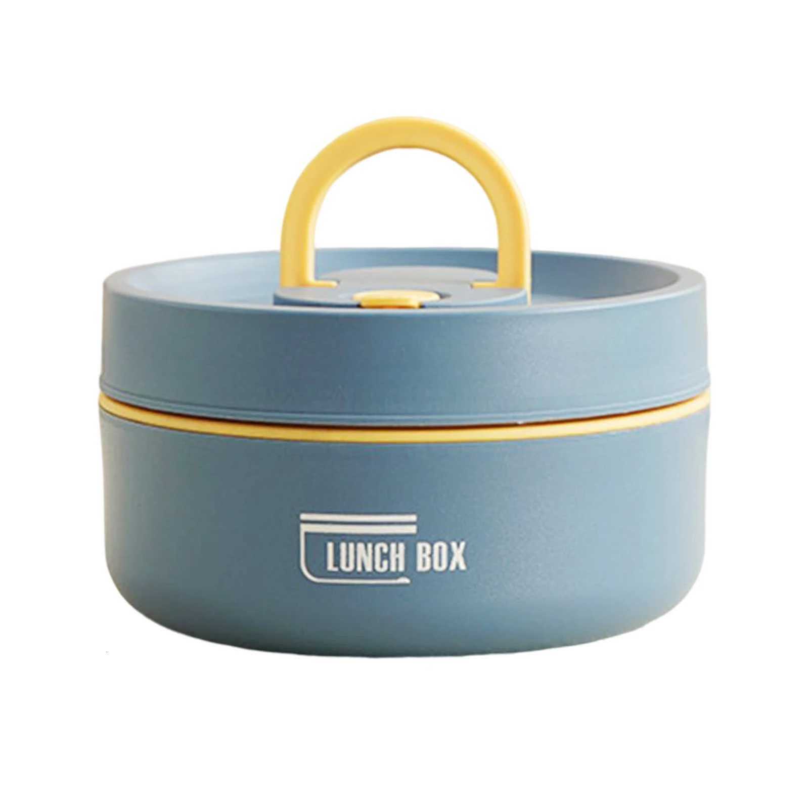 Leakproof Lunch Box with Lid Thermal Round Picnic Lunchbox with Folding Handle stainless steel Food Containers JarsM251121