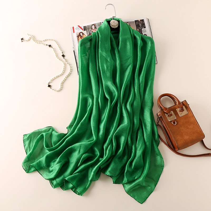 K463 New spring and summer linen feel pure color silk scarf versatile simple beach sunscreen shawl thin scarf gauze scarf
