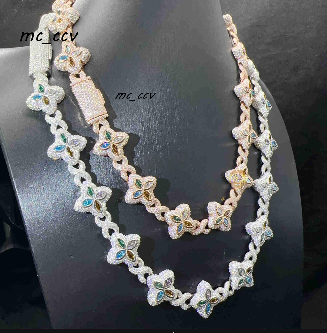 vvs Pendant Necklaces iced out chain Moissanite Cuban Link Chain - Iced Out Hip Hop Necklace With Four Flower Design