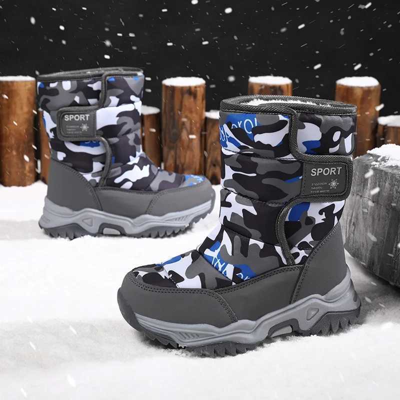 Kids Snow Boots Boys Warm Winter Shoes Outdoor Walking Sneakers Camouflage Comfortable Platform Plush Sports Boy BootsW251121
