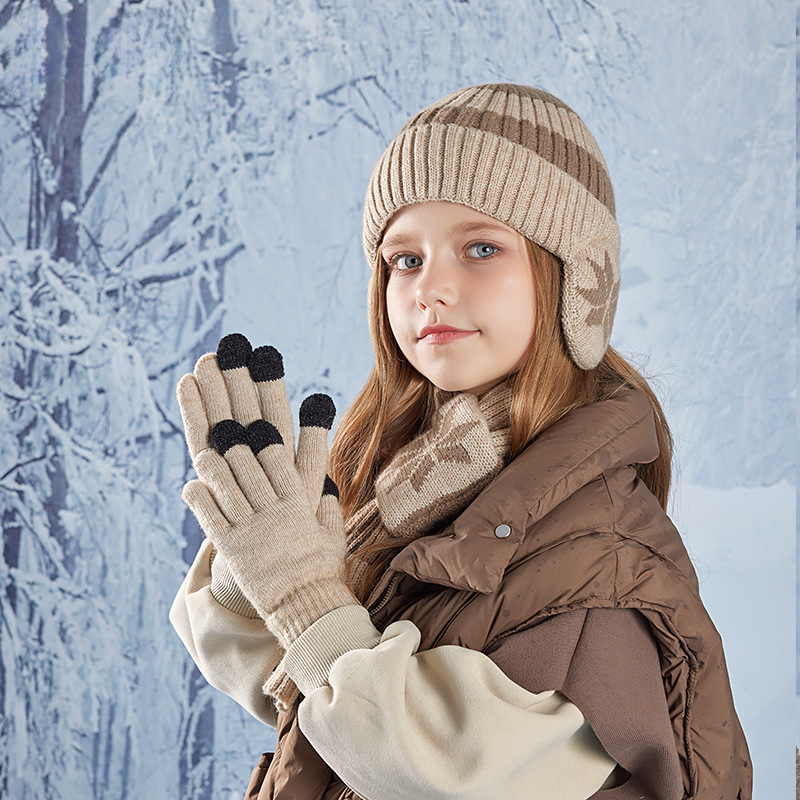 Children's Hat and Scarf GlovesSet for Boys and Girls Fleece-Lined Ear Protection Winter Warm Knitted Beanie free shipping