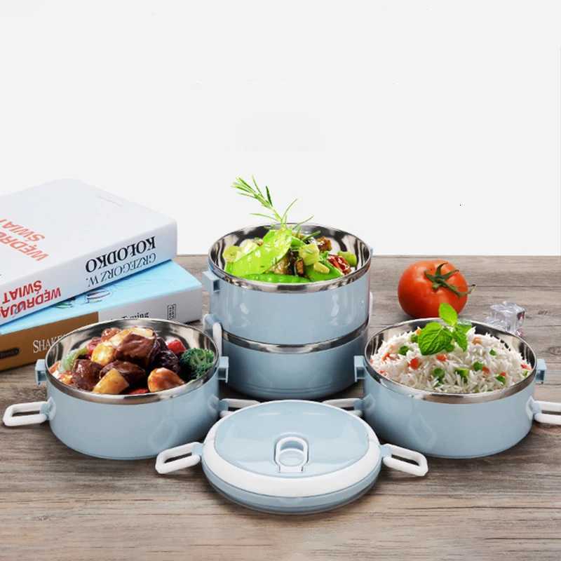 Multi-layer Thermal Lunch Box Stackable Round Metal Stainless Steel Large Hot Food Bento Box for Adults Lunch Picnic ContainerM251121