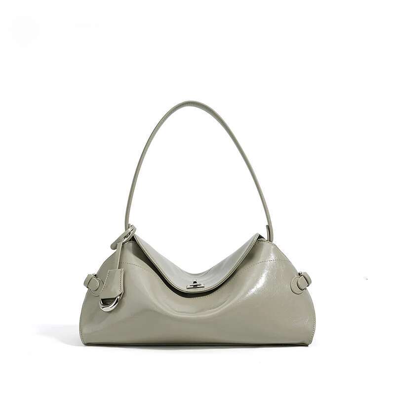 Designer bag 2025 New Leisure Matcha Beige Color Large Bowg Tote Oil Wax Glossy Cowhide Leather Women Handbag All-Match Commuter Purse