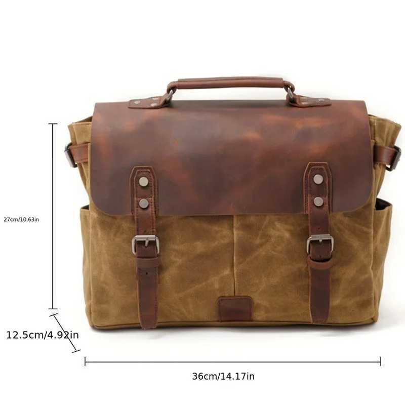 Fashion Vintage Oil Waxed Canvas With Crazy Horse Leather Briefcase European- MenS Bag Vintage Single Shoder Crossbody Tote Y251121