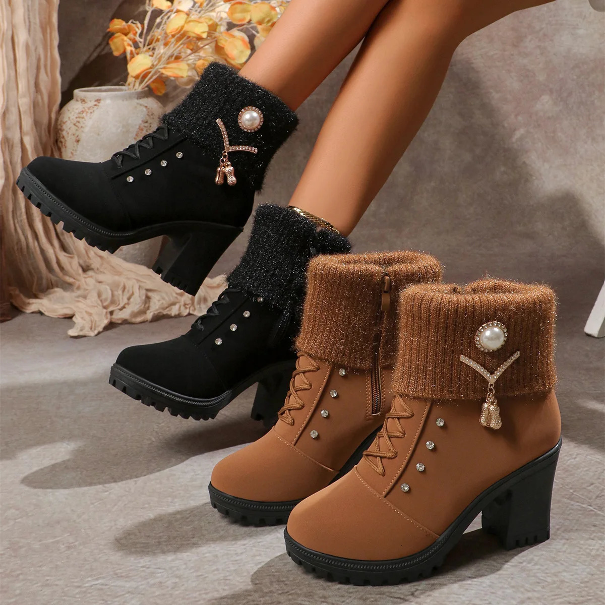 Women Boots Winter ner High Heels Shoes for Short Plush Platform Ankle Elegant Botas Mujer 251121