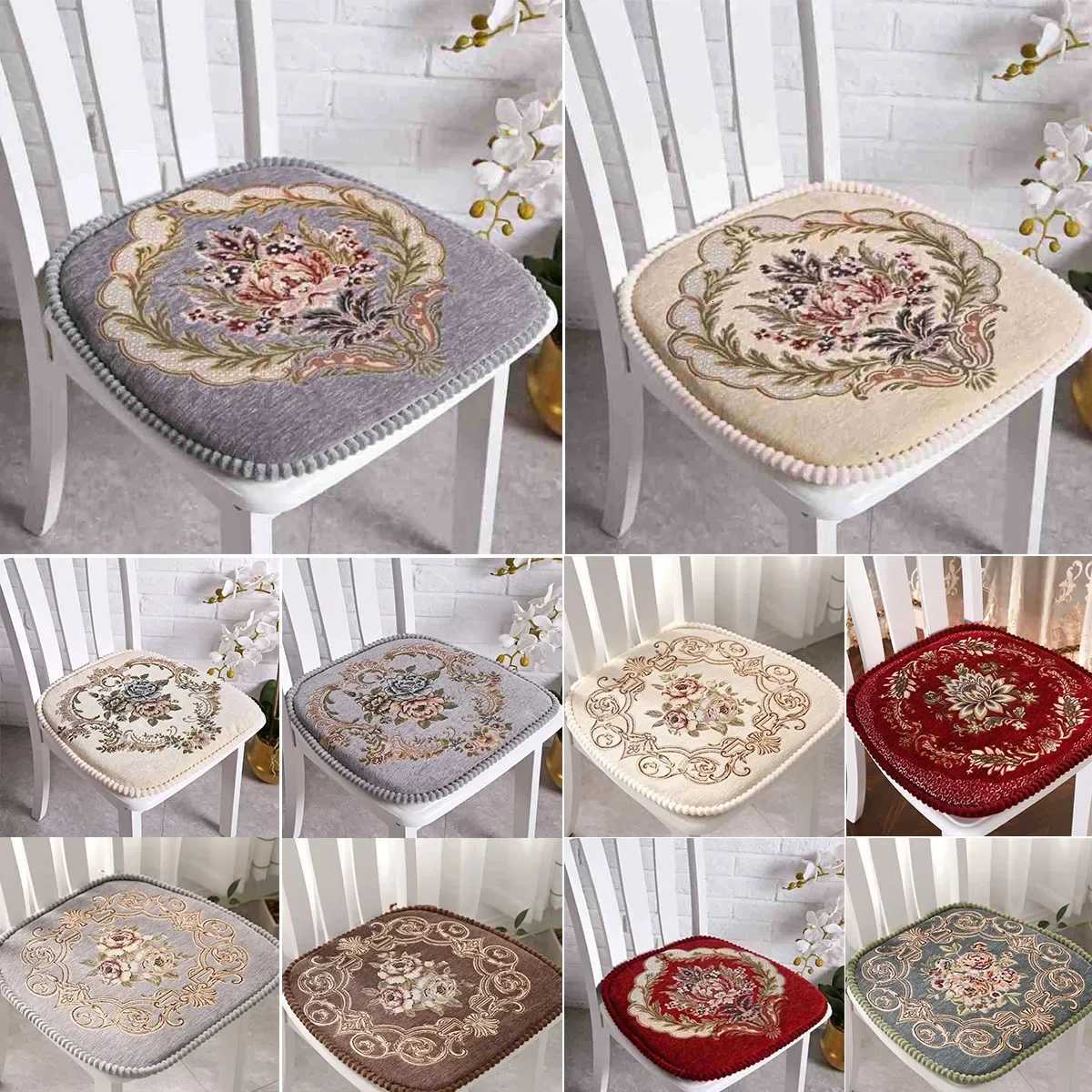 European-style Soft Chair Cushion Dinning Chair Cushions Removable Washable Floral Pattern Stool Cushion Home Decoration C251121