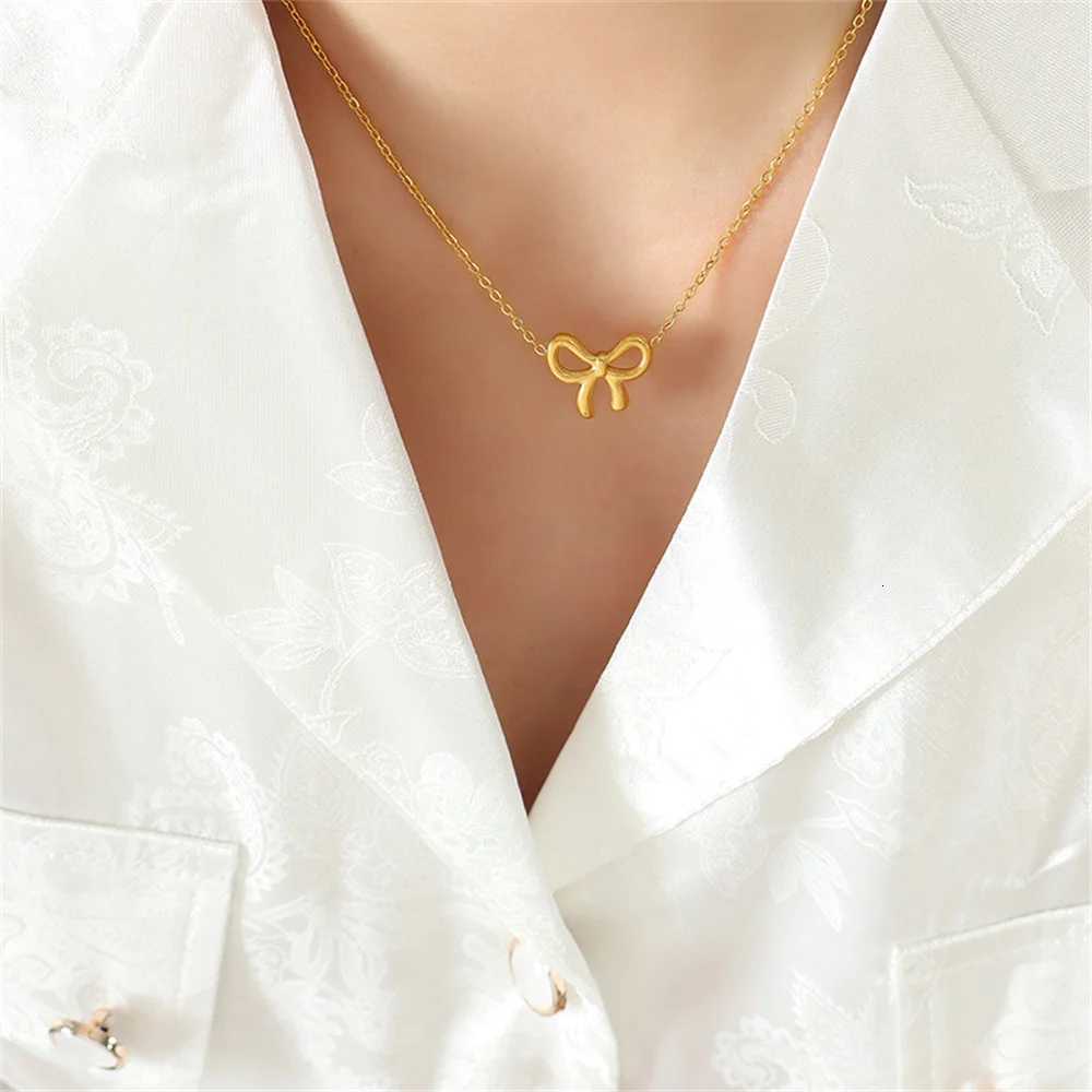 New Punk Tiny Bowknot Pendant For Women Gold Color Stainless Steel Choker Chain Necklace Female Jewelry Christmas GiftXJ251121